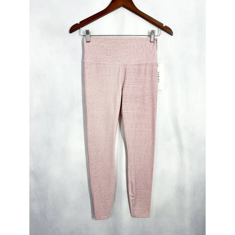 Varley Luna Legging Pink‎ Croc Embossed High Waist 7/8 Yoga Pants Size Small NWT